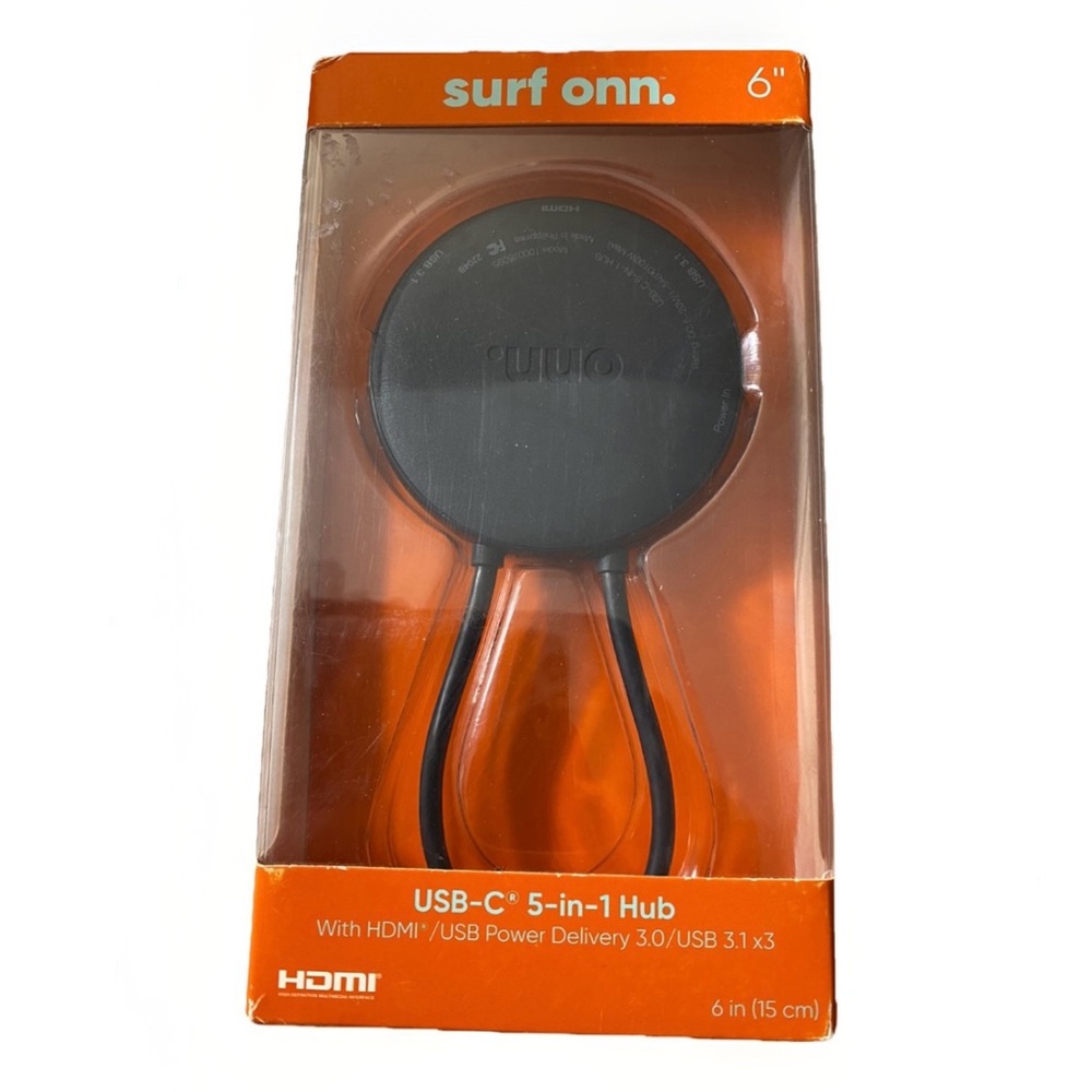 Surf Onn 6” USB‑C 5‑in‑1 Hub New in Box Compact Versatile Travel